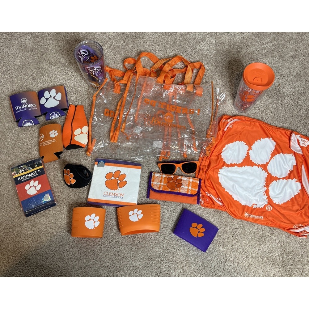 Clemson University Tigers NCAA Merchandise Tailgate Lot W/ Cups, Earmuffs, Bags